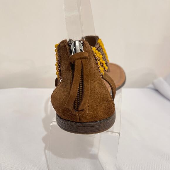 Minnetonka Ankle Sandals Womens 9 Brown Leather Yellow Beads Gladiator BOHO - Picture 9 of 9